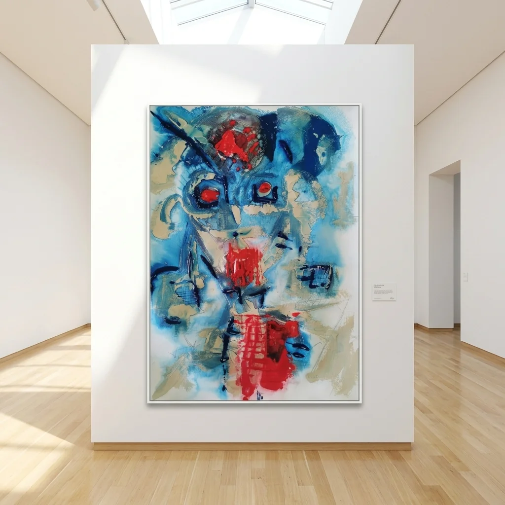 Obra Estratigrafía del Grito de G. M. Lianes expuesta sobre una pared blanca en un museo contemporáneo y luminoso